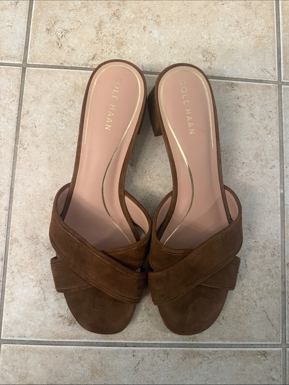 Cole Haan Brown Suede Crossover Slide Mules